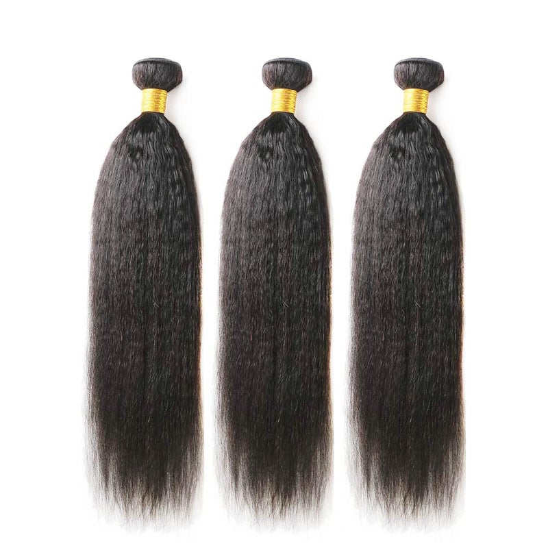DAIMER Yaki Straight Hair Bundles Kinky Straight Human Hair 3 Bundles Natural Black 12 14 16 Inch Brazilian Virgin Human Hair Weave 3 Pcs 100% Unprocessed Remy Sew In Hair Extensions - Image 3